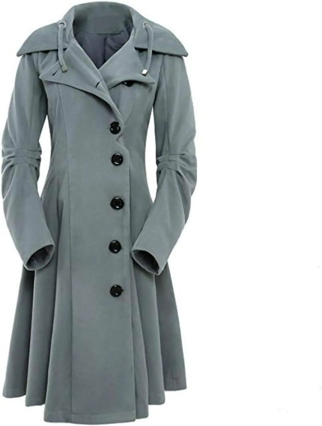 Winter Coats For Women Notch Lapel Double Breasted Pea Coats Swing Trench Coat Dressy Pleated Hooded Overcoats