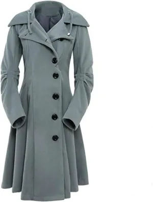 Winter Coats For Women Notch Lapel Double Breasted Pea Coats Swing Trench Coat Dressy Pleated Hooded Overcoats