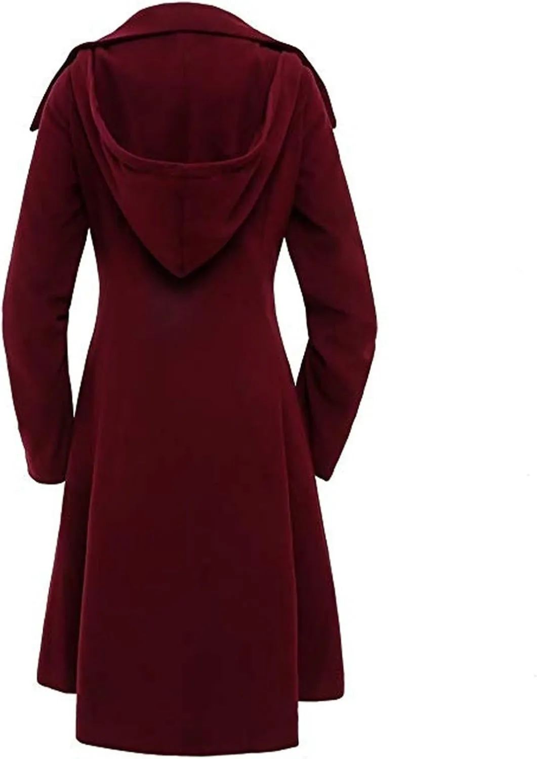 Winter Coats For Women Notch Lapel Double Breasted Pea Coats Swing Trench Coat Dressy Pleated Hooded Overcoats