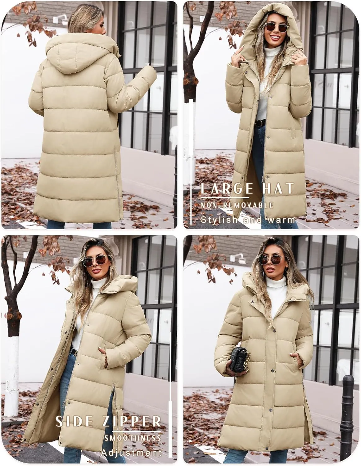 Winter Coats for Women-Puffer Jacket Hooded Warm Winter Long Coat Thickened Down Alternative Jacket Outwear