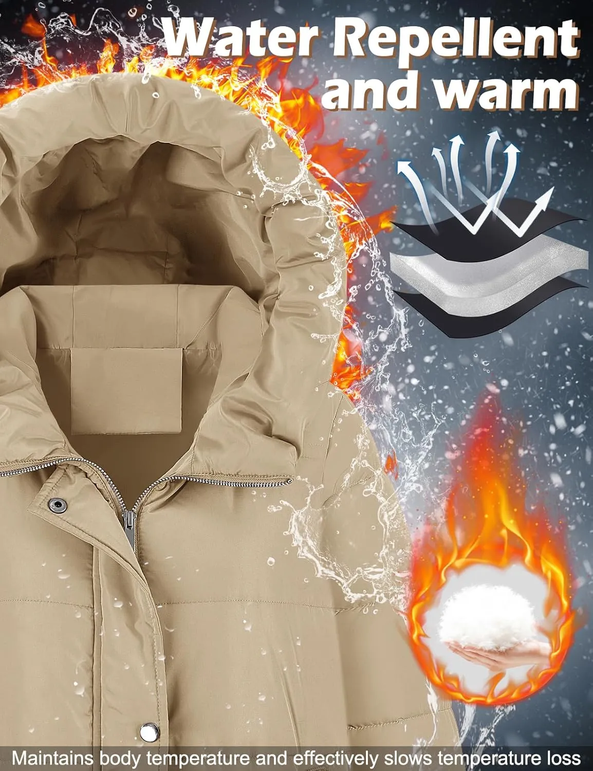 Winter Coats for Women-Puffer Jacket Hooded Warm Winter Long Coat Thickened Down Alternative Jacket Outwear