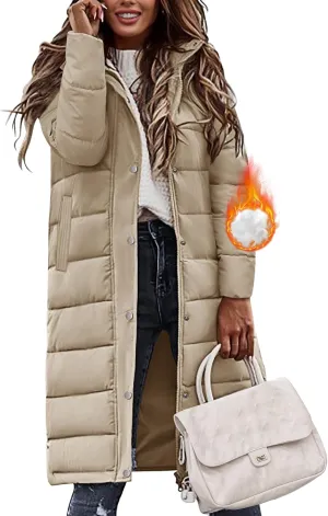 Winter Coats for Women-Puffer Jacket Hooded Warm Winter Long Coat Thickened Down Alternative Jacket Outwear