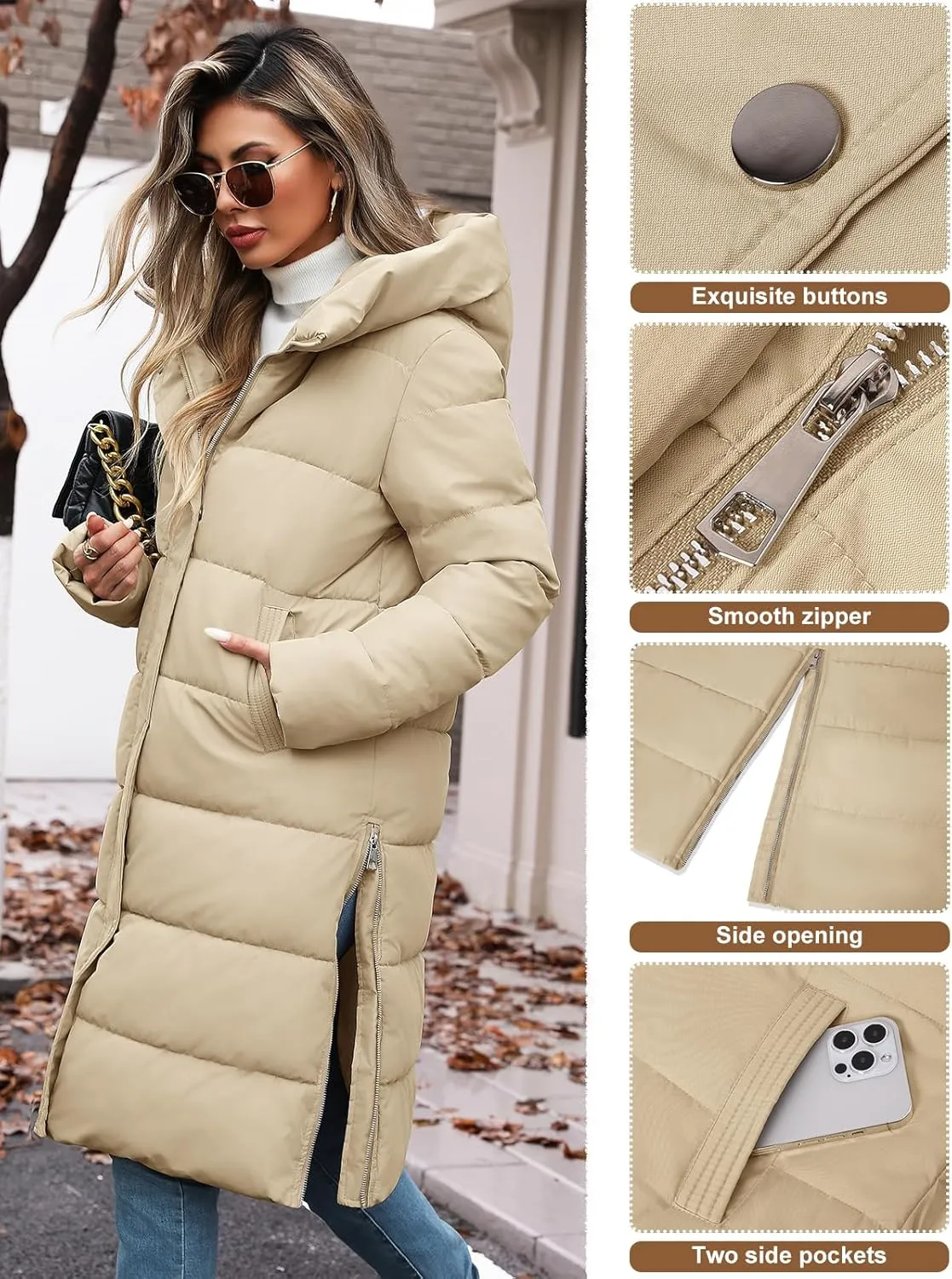 Winter Coats for Women-Puffer Jacket Hooded Warm Winter Long Coat Thickened Down Alternative Jacket Outwear