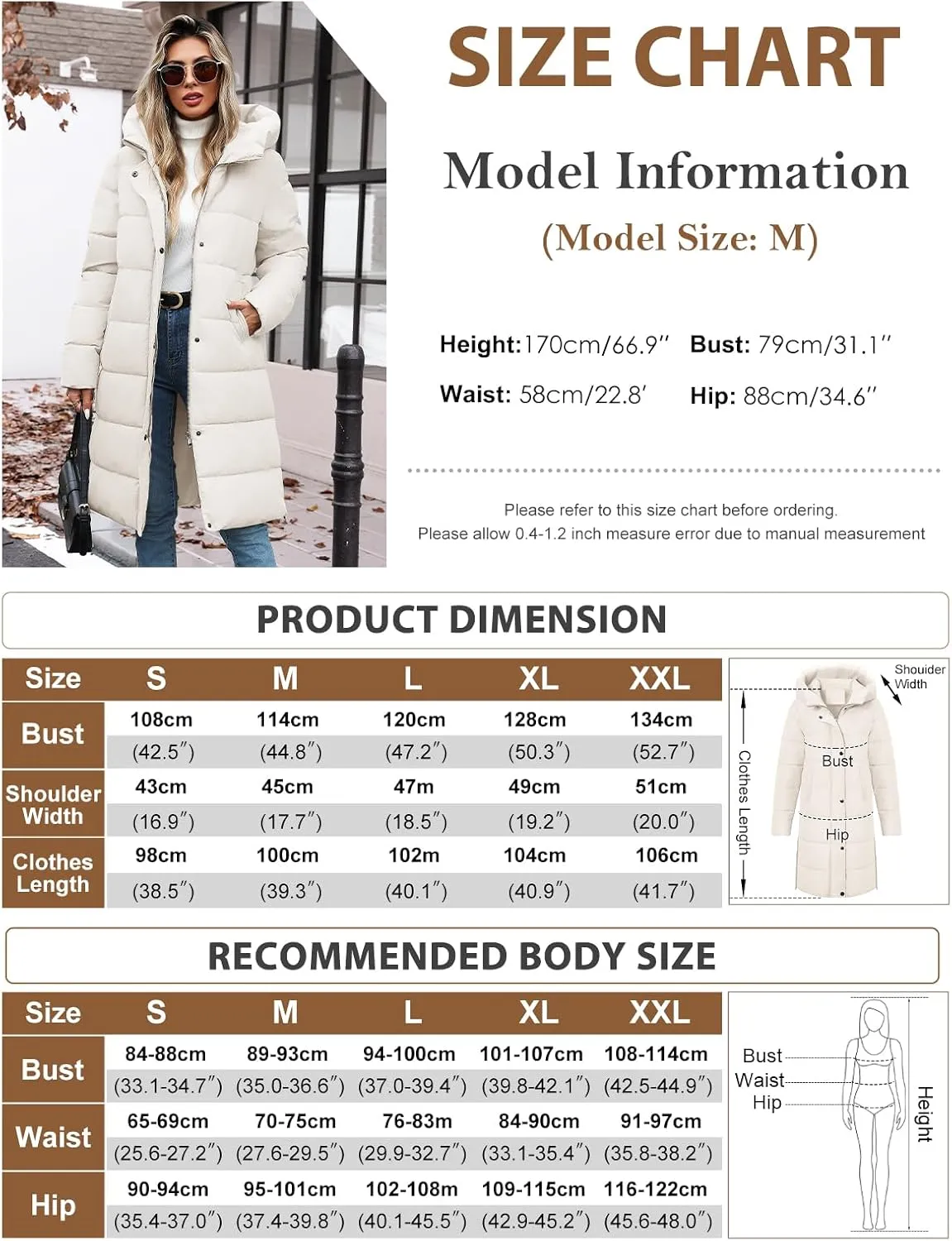 Winter Coats for Women-Puffer Jacket Hooded Warm Winter Long Coat Thickened Down Alternative Jacket Outwear