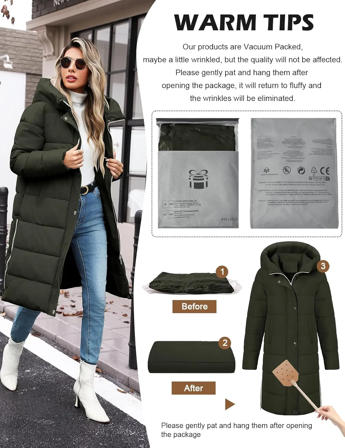 Winter Coats for Women-Puffer Jacket Hooded Warm Winter Long Coat Thickened Down Alternative Jacket Outwear