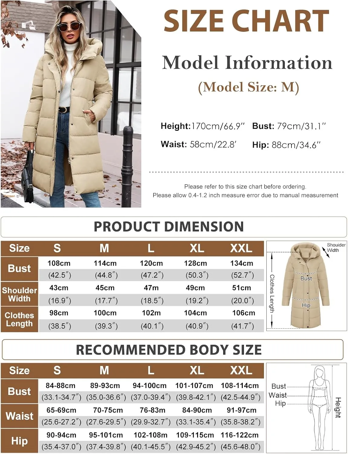 Winter Coats for Women-Puffer Jacket Hooded Warm Winter Long Coat Thickened Down Alternative Jacket Outwear