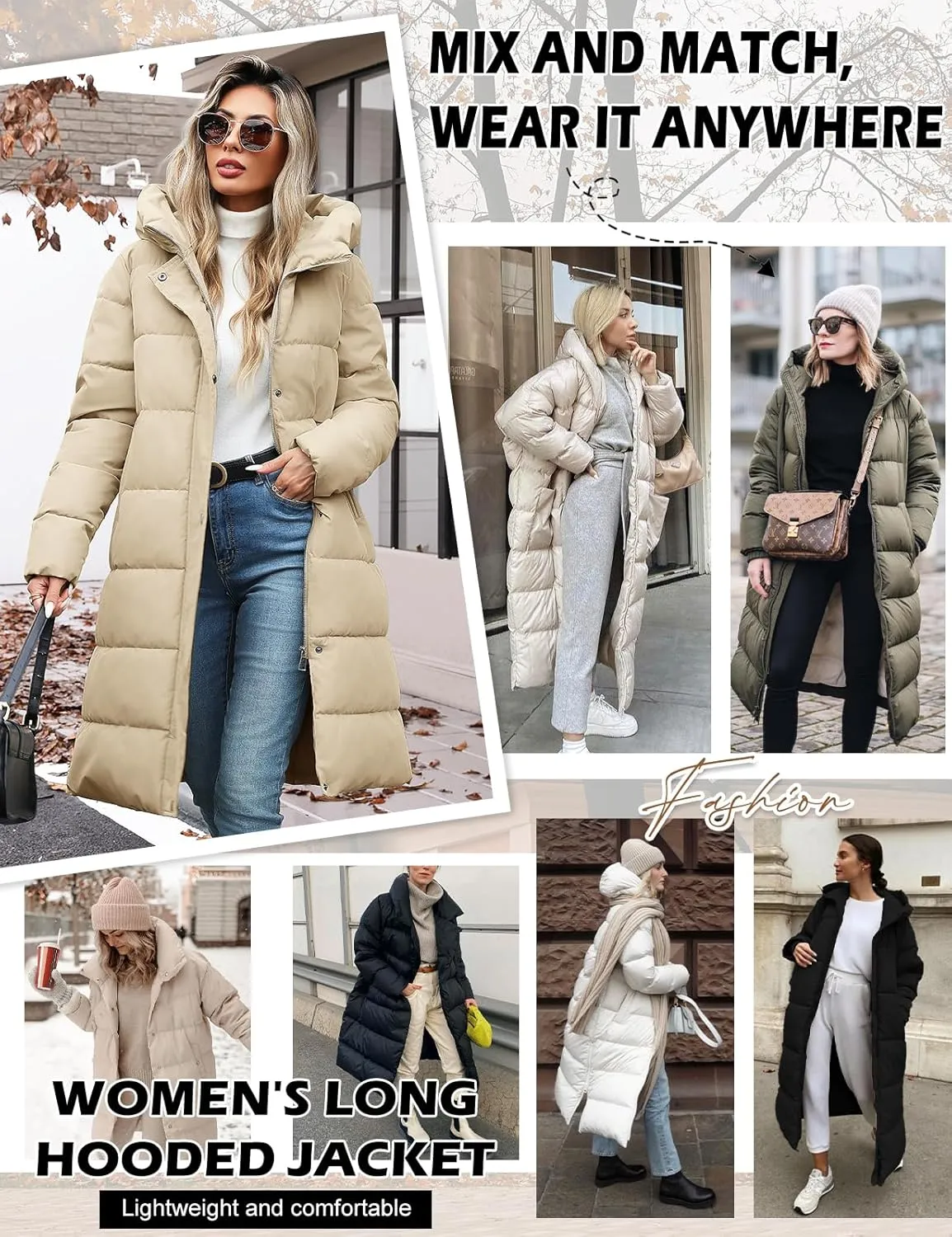Winter Coats for Women-Puffer Jacket Hooded Warm Winter Long Coat Thickened Down Alternative Jacket Outwear