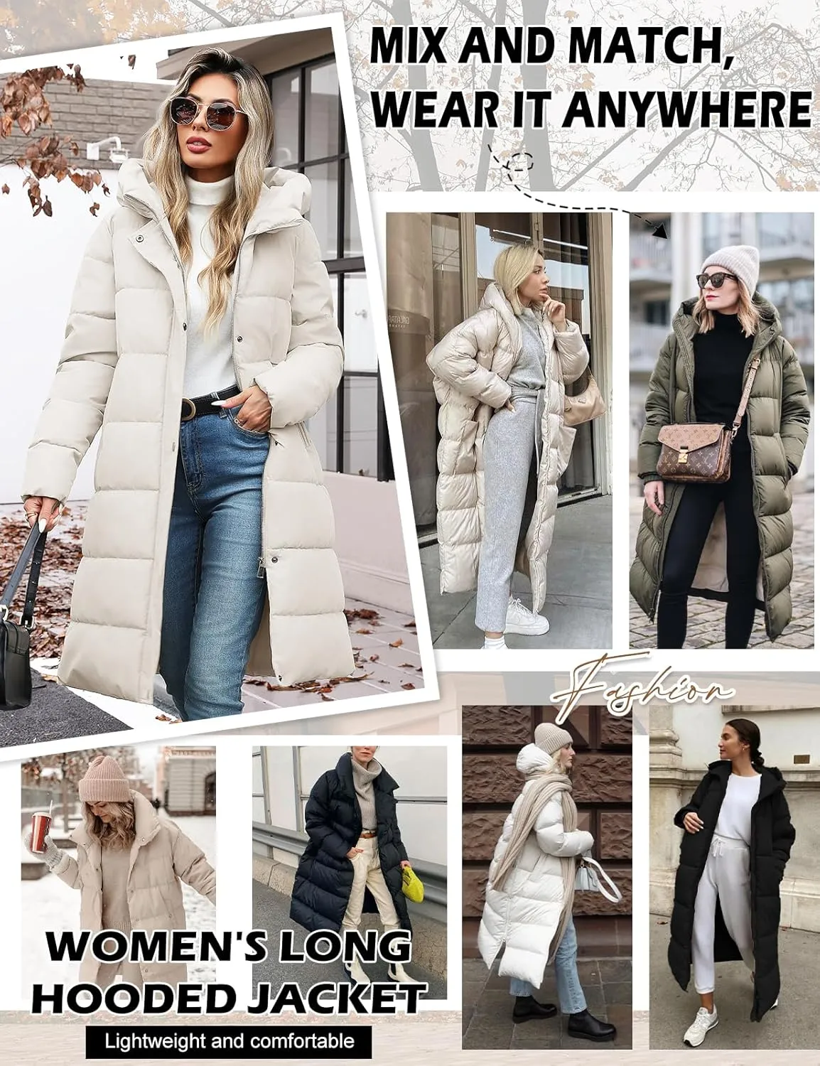 Winter Coats for Women-Puffer Jacket Hooded Warm Winter Long Coat Thickened Down Alternative Jacket Outwear