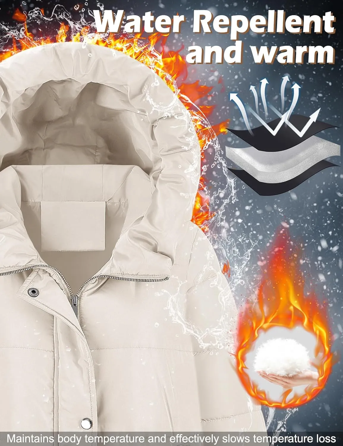 Winter Coats for Women-Puffer Jacket Hooded Warm Winter Long Coat Thickened Down Alternative Jacket Outwear