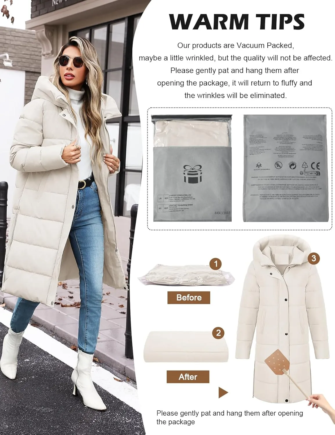 Winter Coats for Women-Puffer Jacket Hooded Warm Winter Long Coat Thickened Down Alternative Jacket Outwear