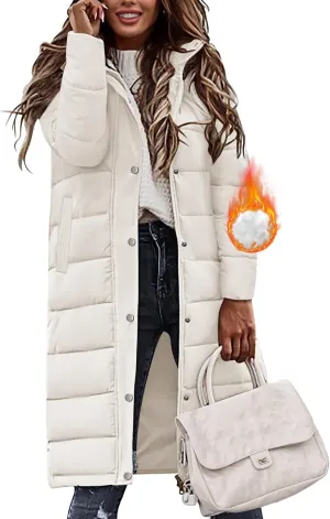 Winter Coats for Women-Puffer Jacket Hooded Warm Winter Long Coat Thickened Down Alternative Jacket Outwear