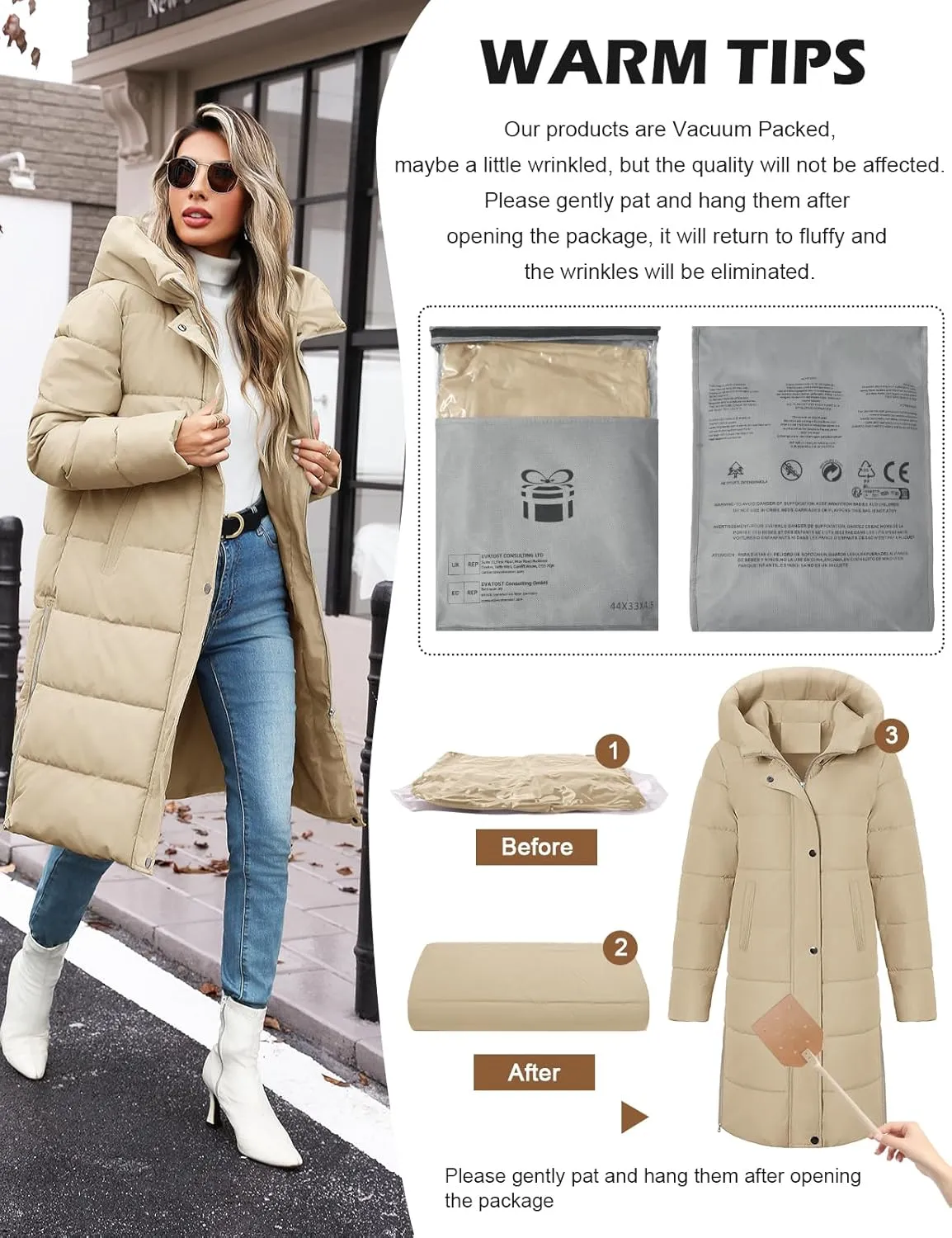 Winter Coats for Women-Puffer Jacket Hooded Warm Winter Long Coat Thickened Down Alternative Jacket Outwear