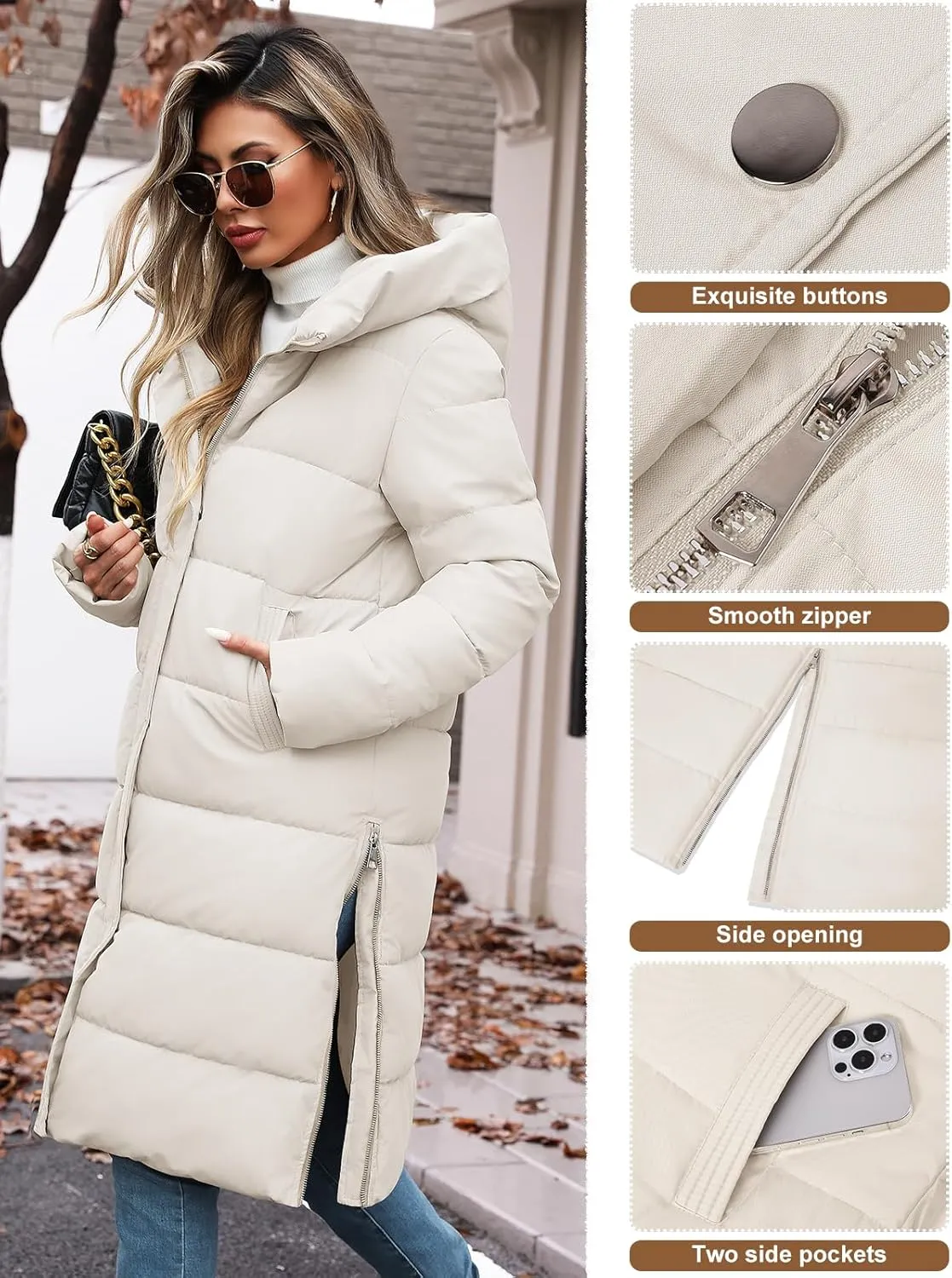 Winter Coats for Women-Puffer Jacket Hooded Warm Winter Long Coat Thickened Down Alternative Jacket Outwear