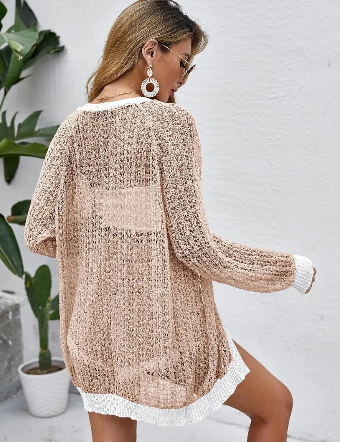 Women Crochet Lightweight Cardigan Cover Up Open Front Long Sleeve Summer Cardigans