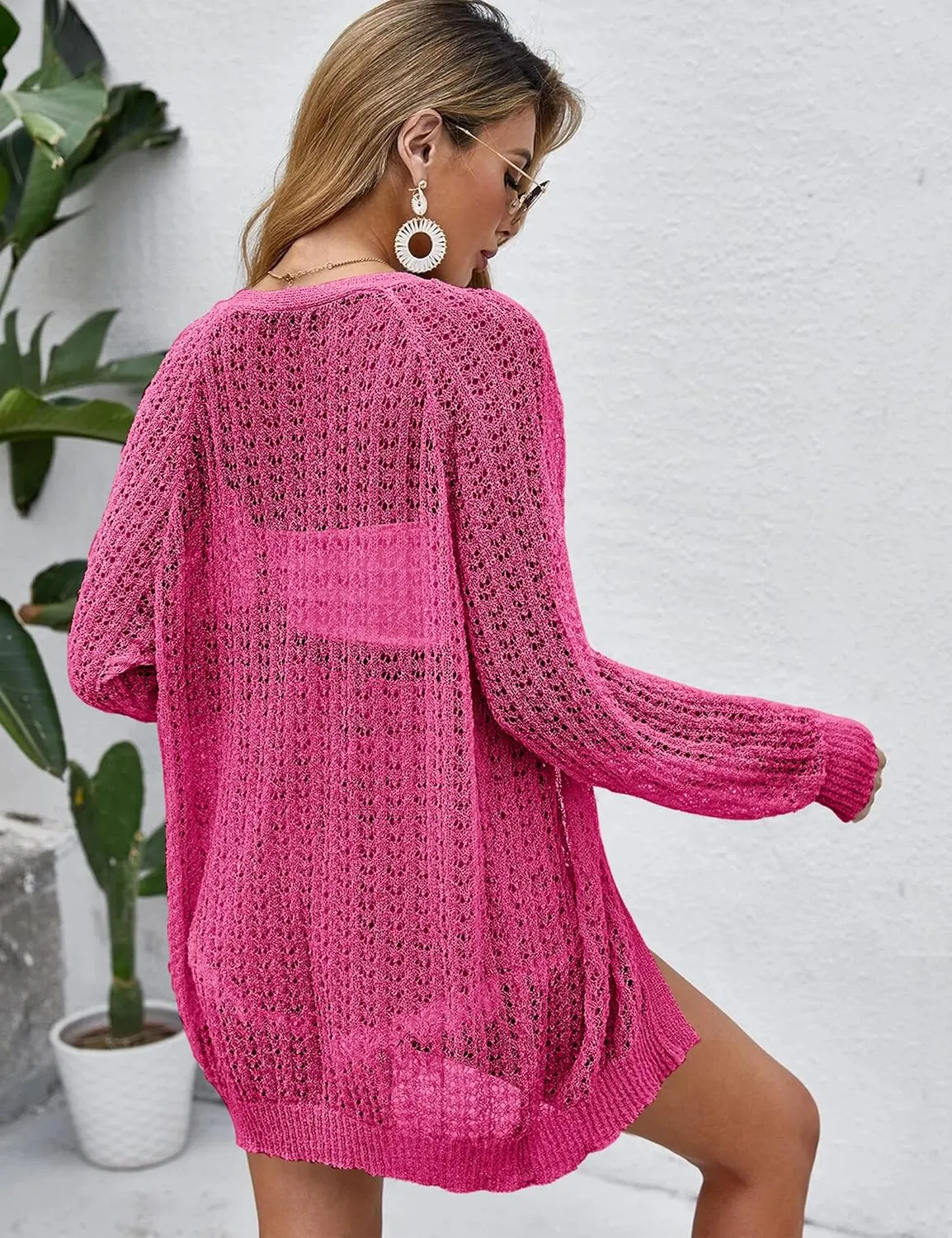 Women Crochet Lightweight Cardigan Cover Up Open Front Long Sleeve Summer Cardigans
