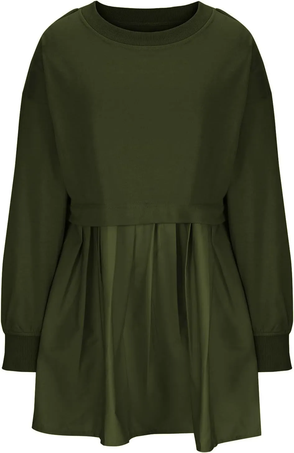 Women Oversized Sweatshirts Dress Long Sleeve Crewneck Patchwork Pleated Pullover Top Mini Dress Fall Outfits 2024