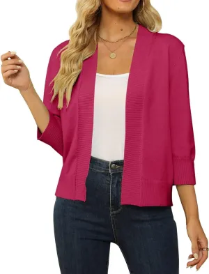 Womens 3/4 Sleeve Cropped Cardigan Sweater Fashion Cardigans Lightweight Knit Sweaters