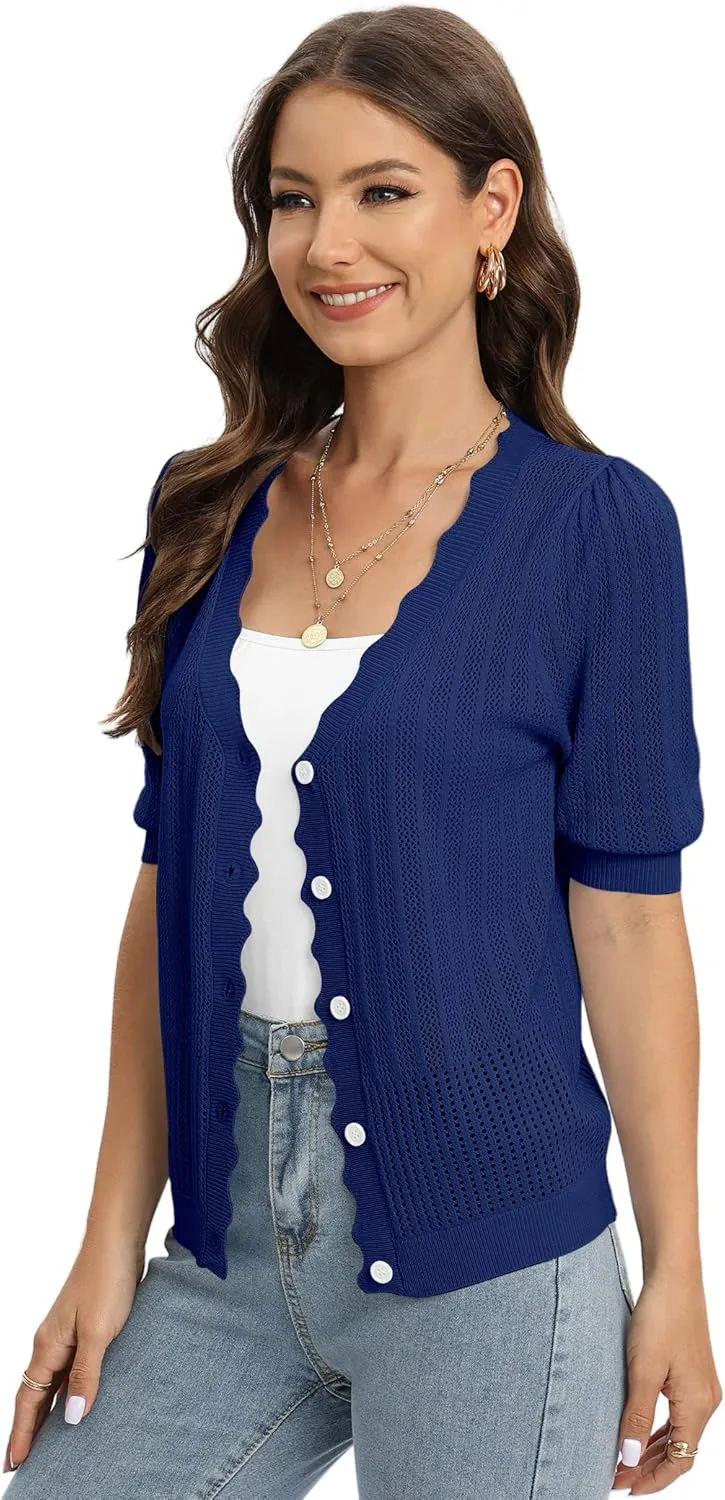 Womens Cropped Cardigan Knit Shrugs for Dresses Tops V Neck Button Down Cardigans Sweaters