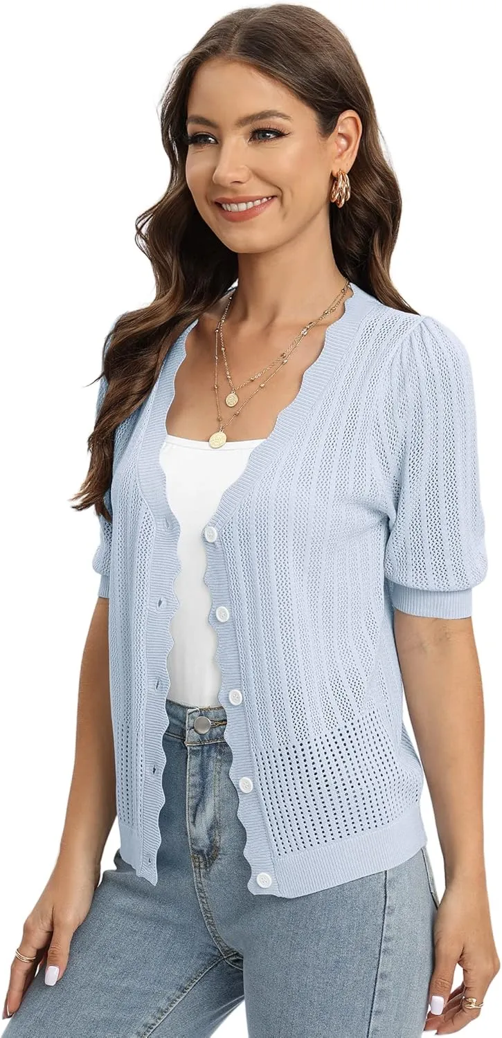 Womens Cropped Cardigan Knit Shrugs for Dresses Tops V Neck Button Down Cardigans Sweaters