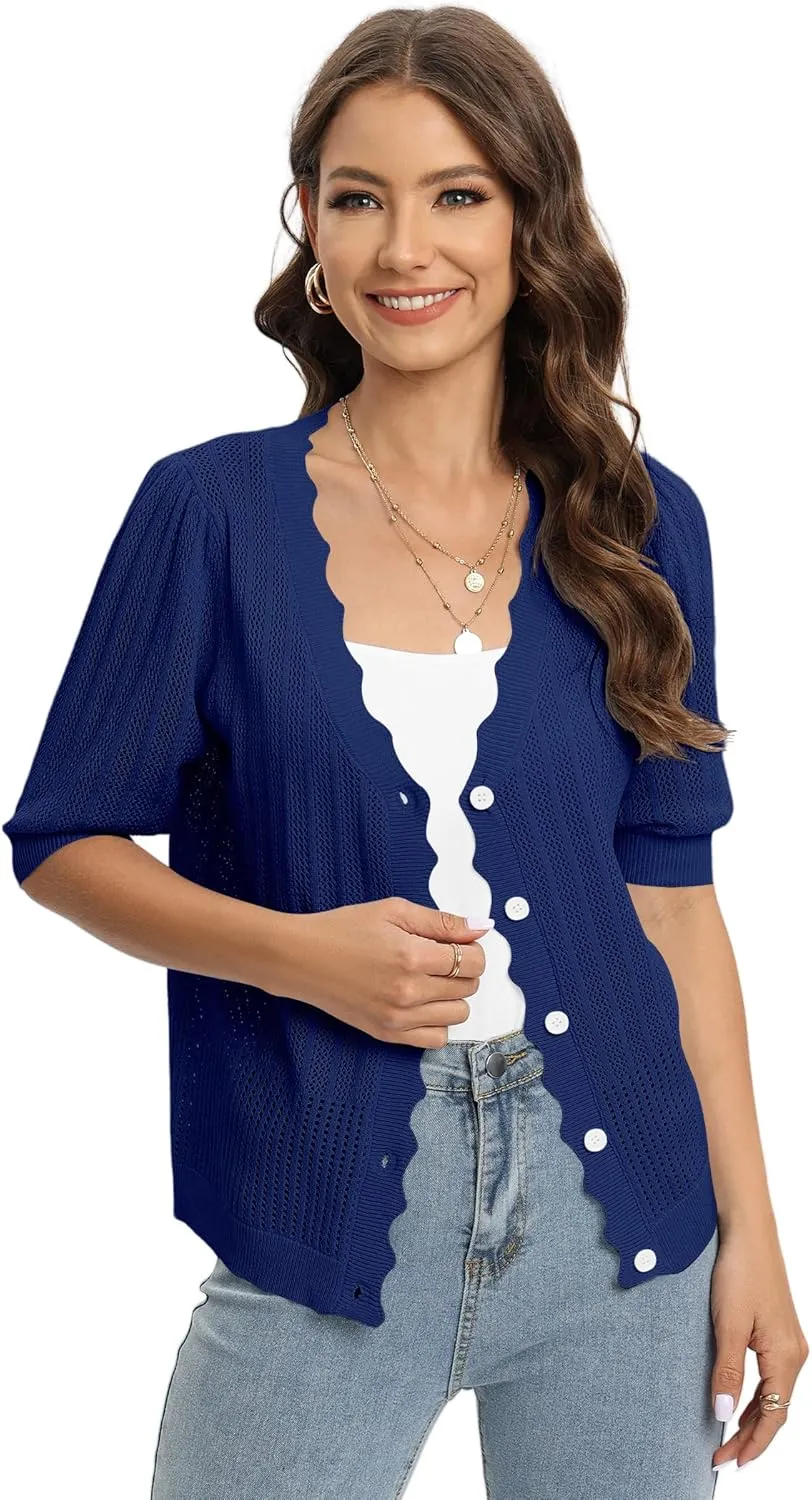 Womens Cropped Cardigan Knit Shrugs for Dresses Tops V Neck Button Down Cardigans Sweaters