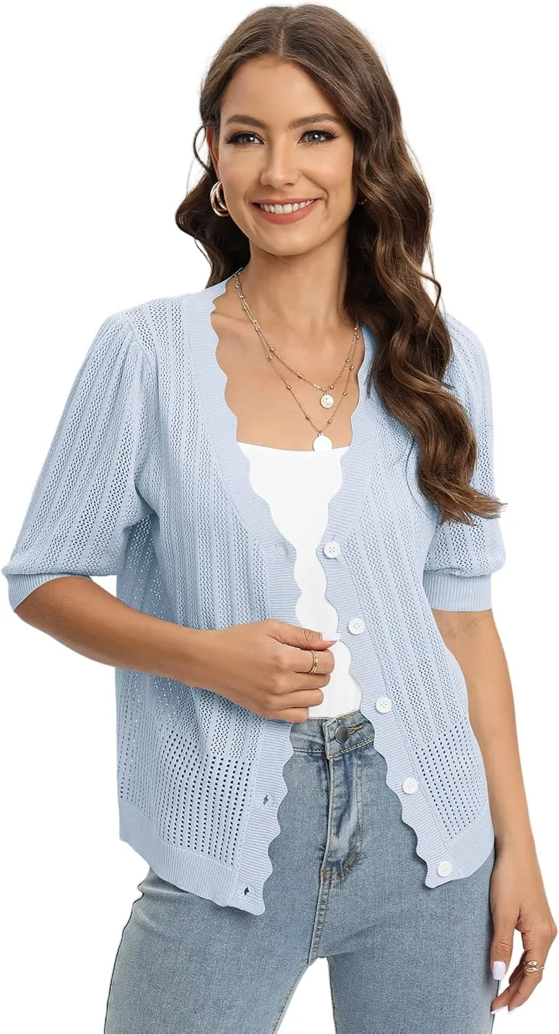 Womens Cropped Cardigan Knit Shrugs for Dresses Tops V Neck Button Down Cardigans Sweaters