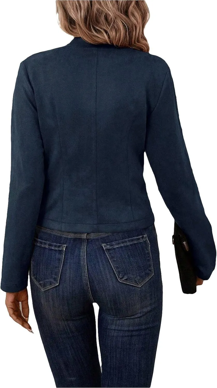 Womens Cropped Suede Blazer Jacket 2024 New Spring Fashion Casual Lightweight Petite Fitted Office Outwear Suit