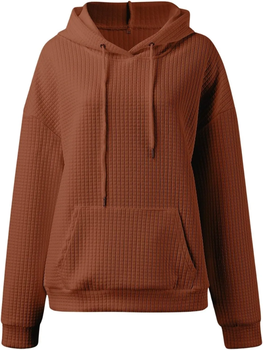 Womens Hoodies Casual Long Sleeve Waffle Knit Hooded Sweatshirts Solid Color Drawstring Pullover Sweaters Warm Tops