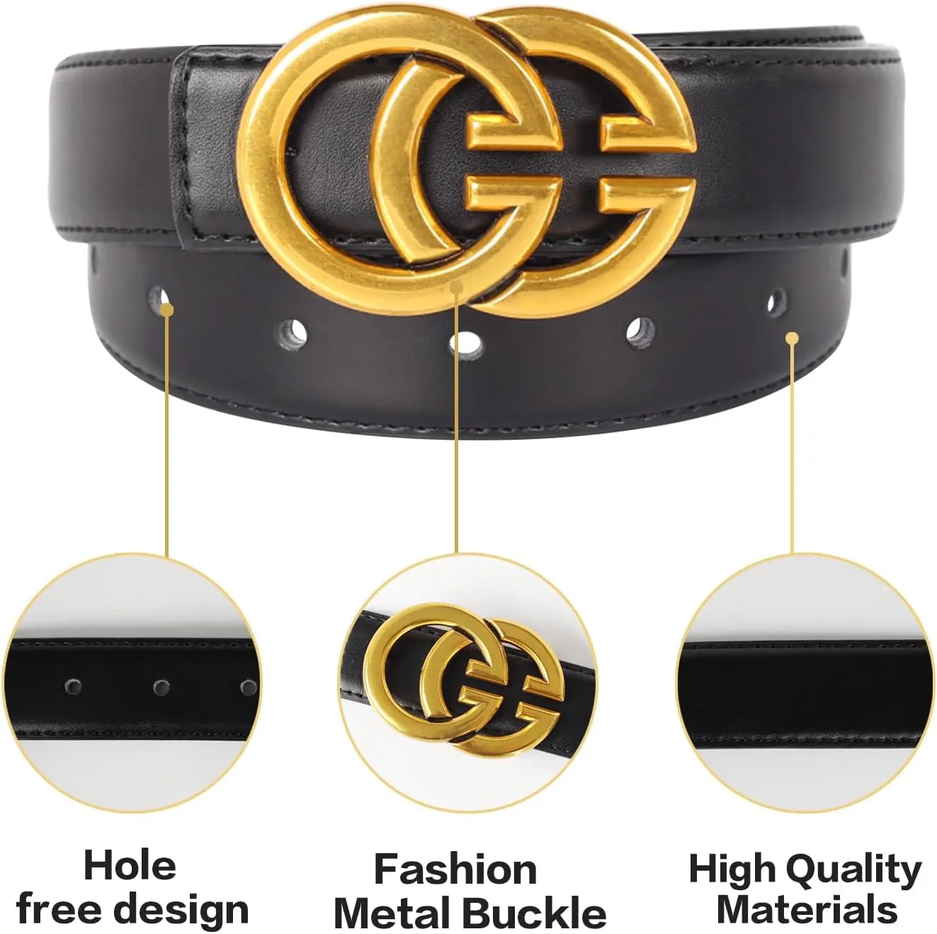 Women's Leather Belt with Buckle - Ideal for Dresses, Jeans, and Coats