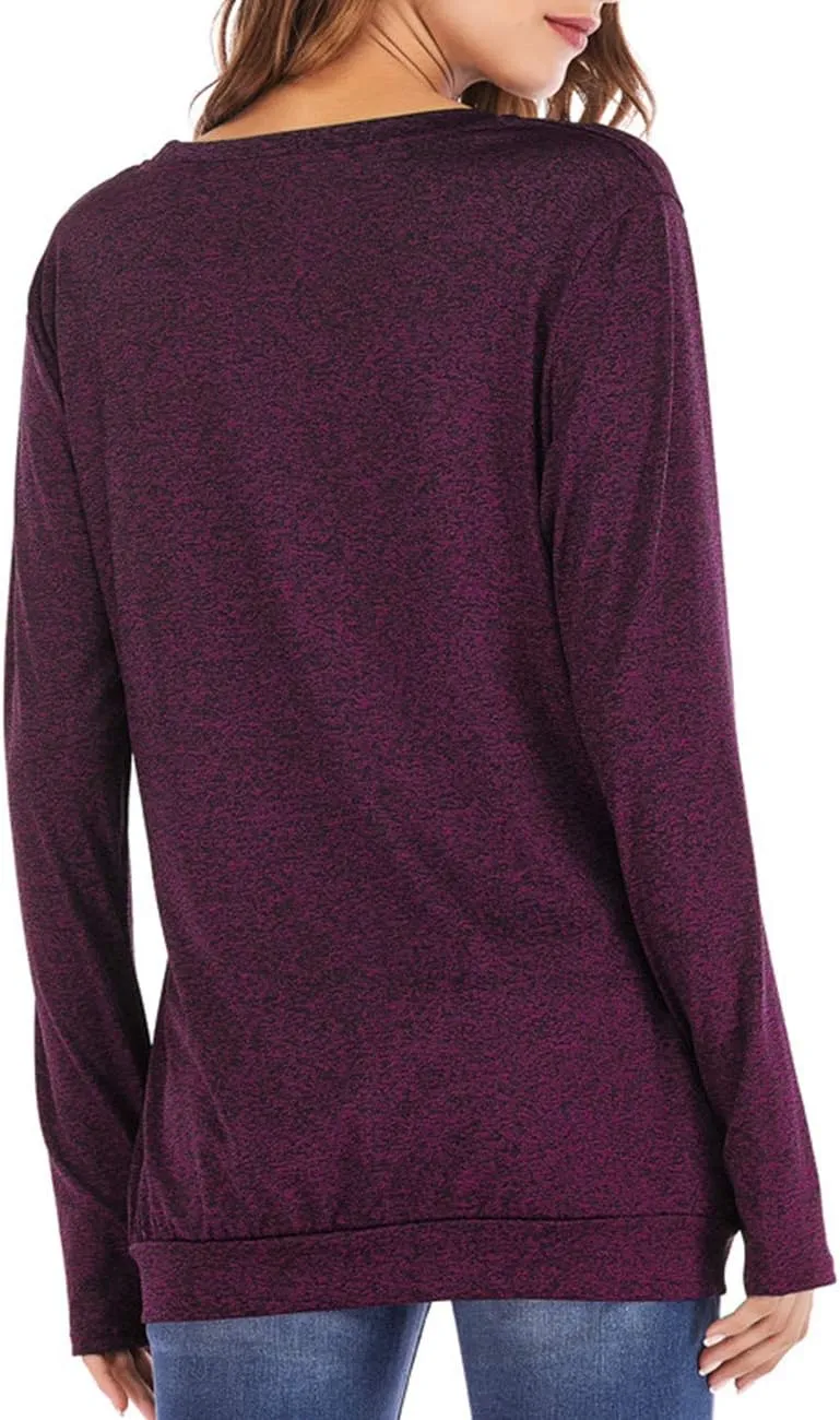 Womens Long Sleeve Round Neck Blouse With Pocket Quick-Dry Gym T Shirt For Legging Pullover Thumb Holes Tunic Tops