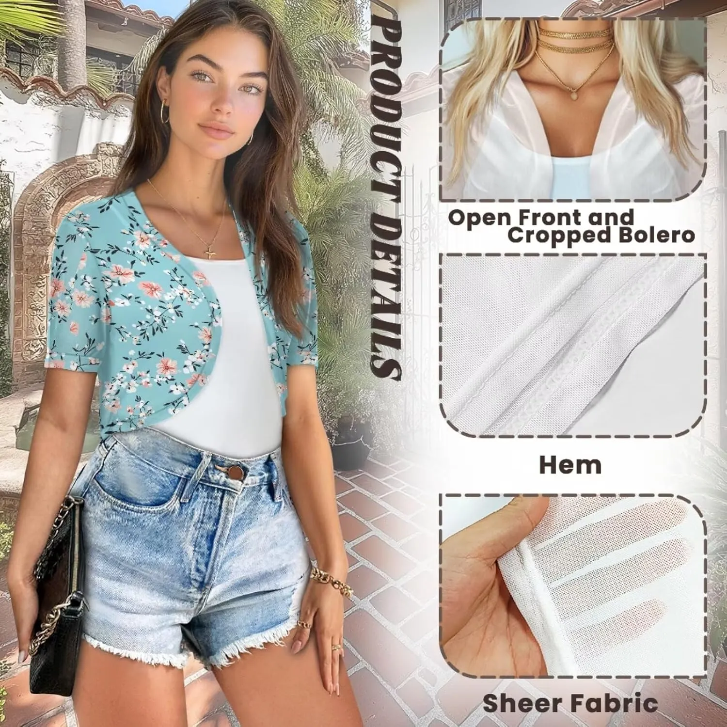 Womens Short Sleeve Cardigans Lightweight Summer Cardigan Trendy Bolero Shrug Cute Floral Cardigan Sheer Bolero