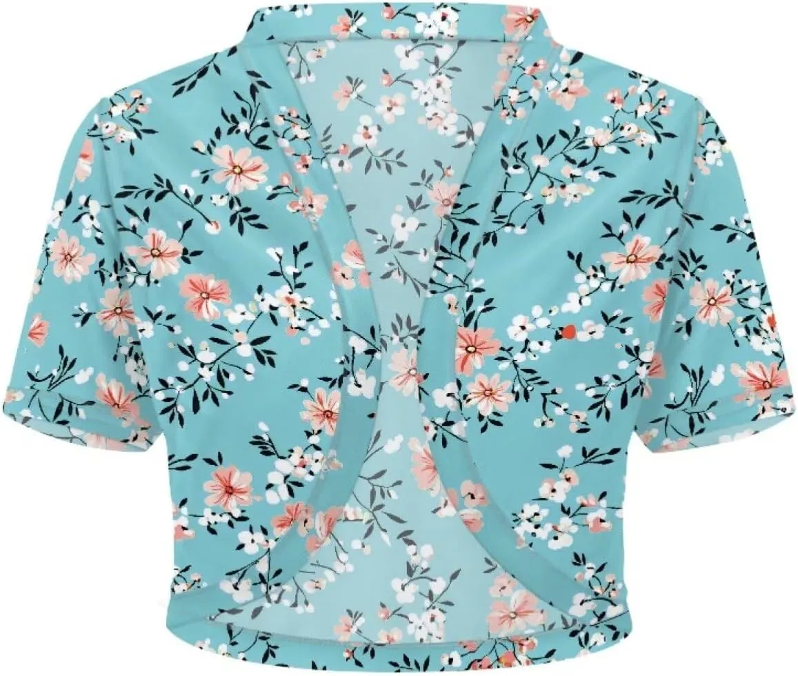 Womens Short Sleeve Cardigans Lightweight Summer Cardigan Trendy Bolero Shrug Cute Floral Cardigan Sheer Bolero