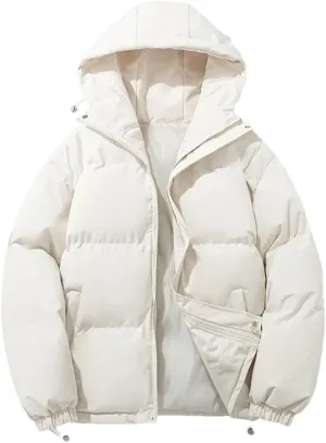 Women's Thicken Warm Fashion Harajuku Puffer Jacket Hooded Zipper Cotton-Padded Coat Women Coatigan