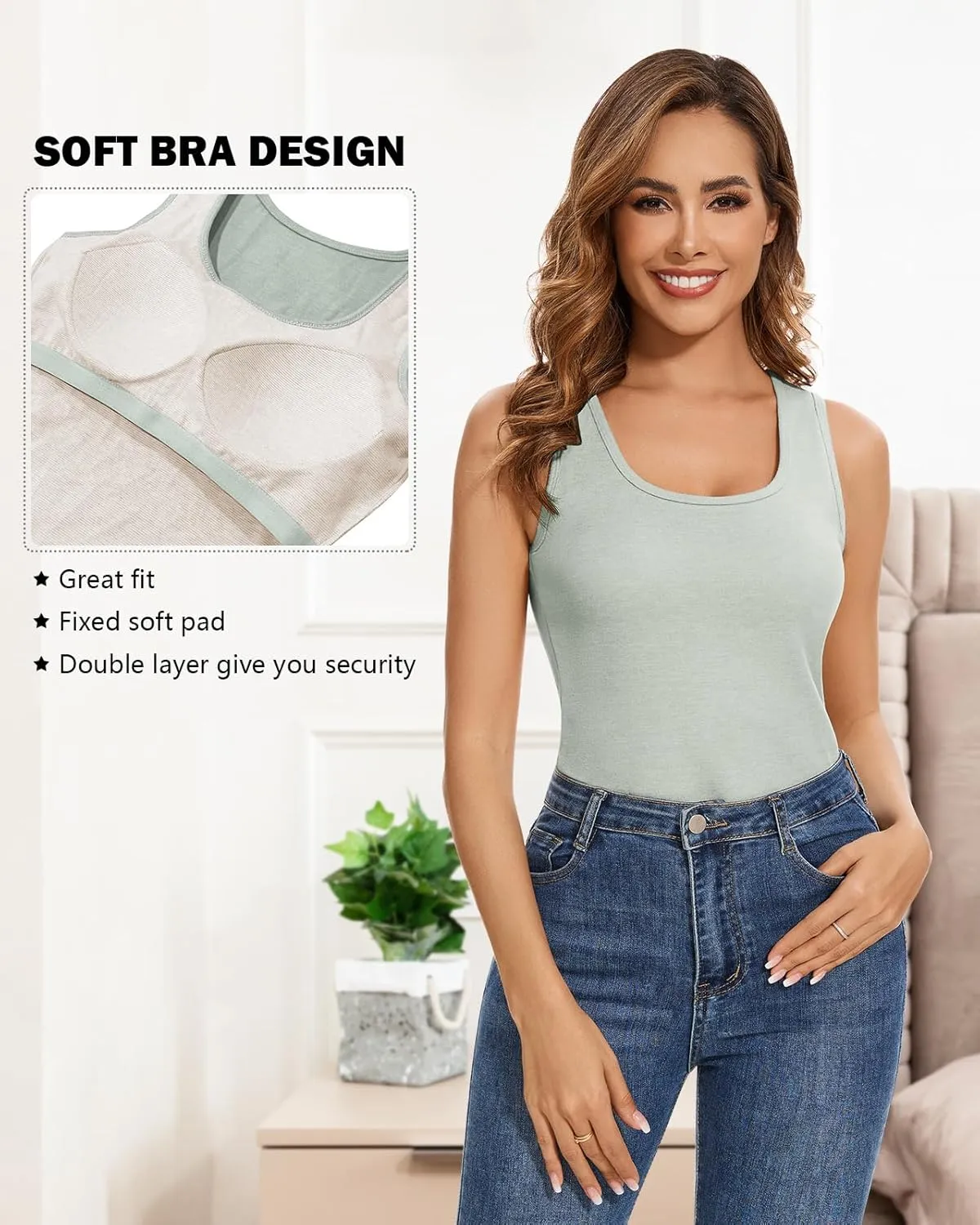 WOWENY Women Sleeveless Thermal Tank Top with Bulit-in Bra for Cold Weather Fleece Shirt Warm Camisole Base Layer Lingerie