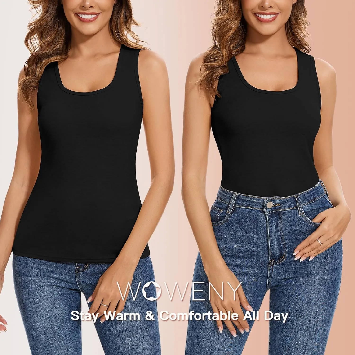 WOWENY Women Sleeveless Thermal Tank Top with Bulit-in Bra for Cold Weather Fleece Shirt Warm Camisole Base Layer Lingerie