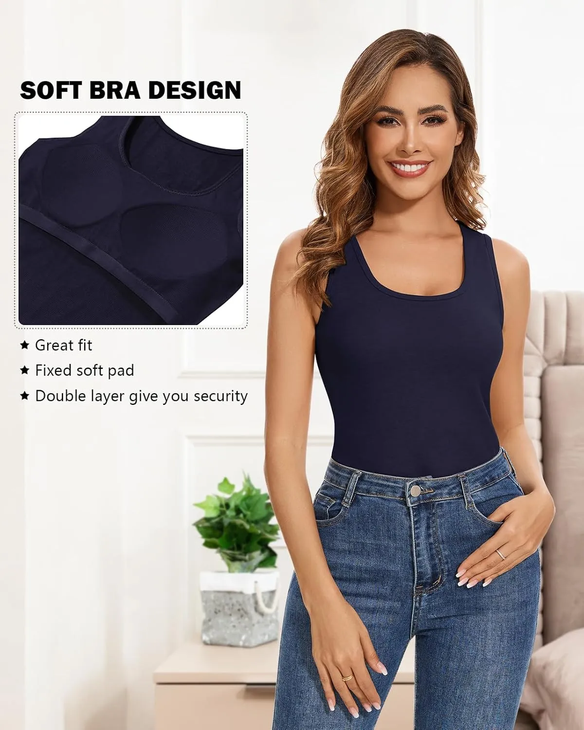 WOWENY Women Sleeveless Thermal Tank Top with Bulit-in Bra for Cold Weather Fleece Shirt Warm Camisole Base Layer Lingerie
