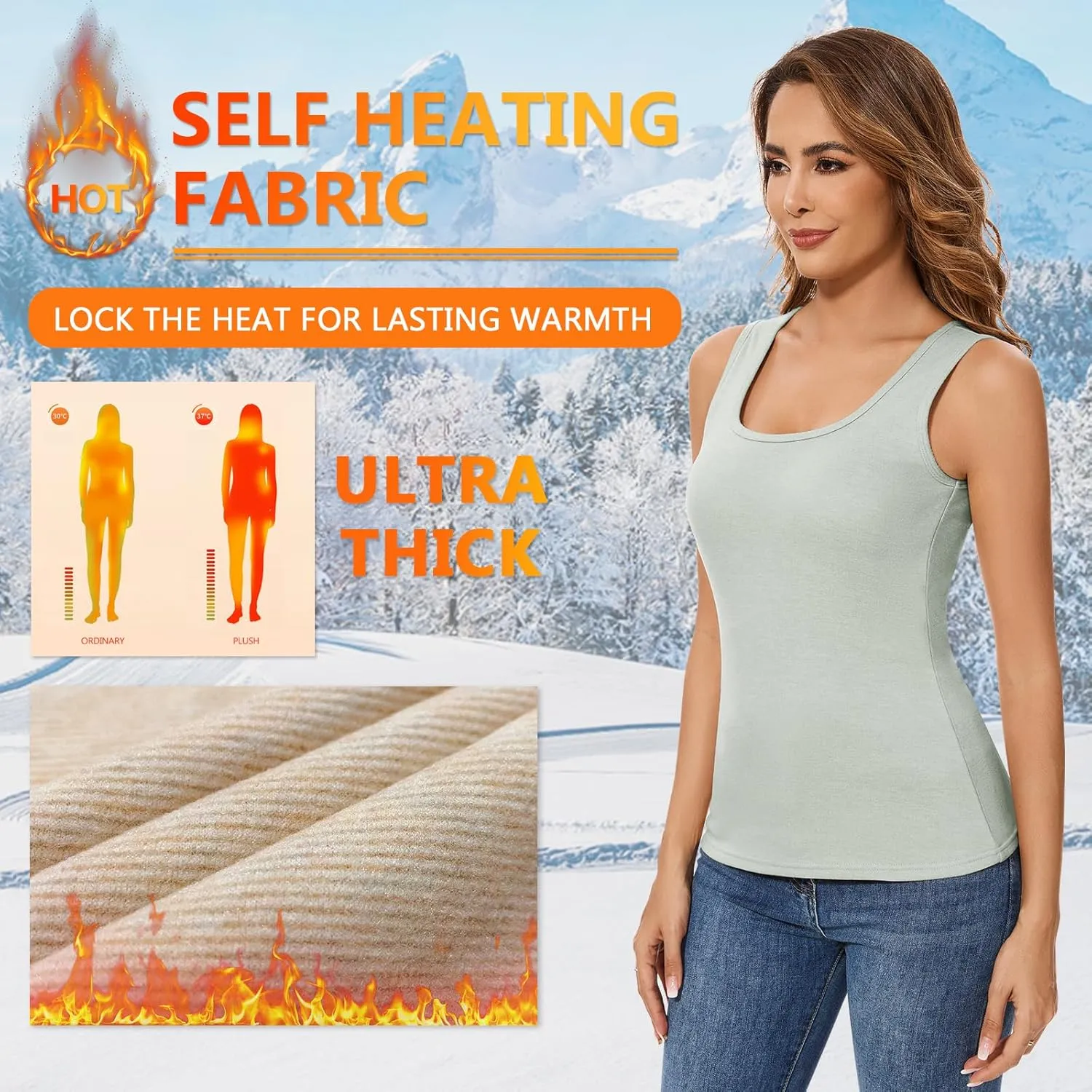 WOWENY Women Sleeveless Thermal Tank Top with Bulit-in Bra for Cold Weather Fleece Shirt Warm Camisole Base Layer Lingerie