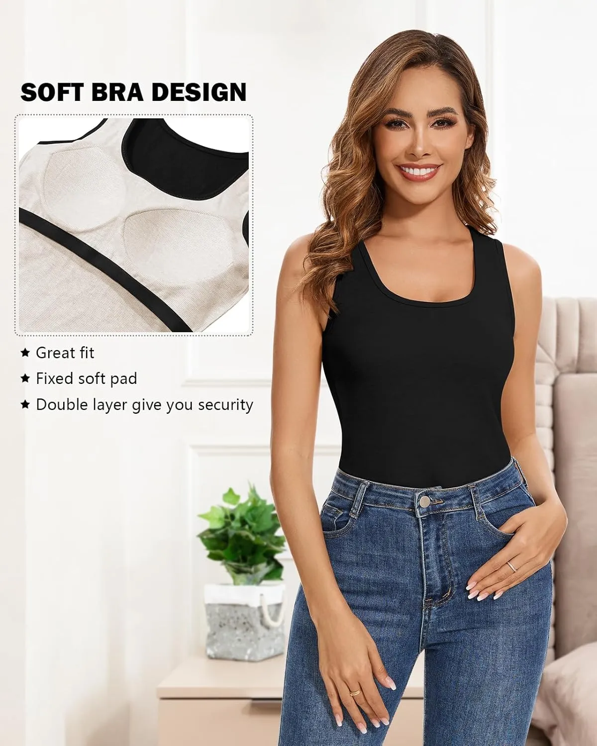 WOWENY Women Sleeveless Thermal Tank Top with Bulit-in Bra for Cold Weather Fleece Shirt Warm Camisole Base Layer Lingerie