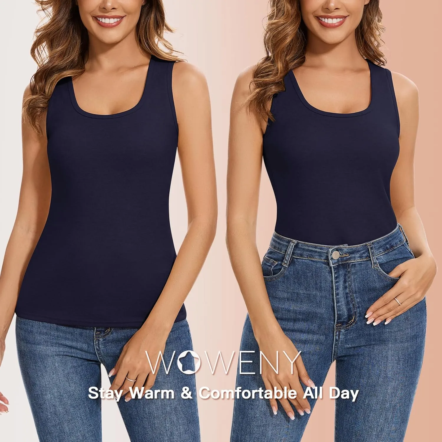 WOWENY Women Sleeveless Thermal Tank Top with Bulit-in Bra for Cold Weather Fleece Shirt Warm Camisole Base Layer Lingerie