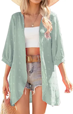 Yekaty Cardigan for Women 3/4 Sleeve Lightweight Summer Kimono Cardigan Loose Beach Cover Up 2025