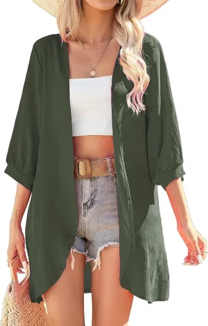 Yekaty Cardigan for Women 3/4 Sleeve Lightweight Summer Kimono Cardigan Loose Beach Cover Up 2025