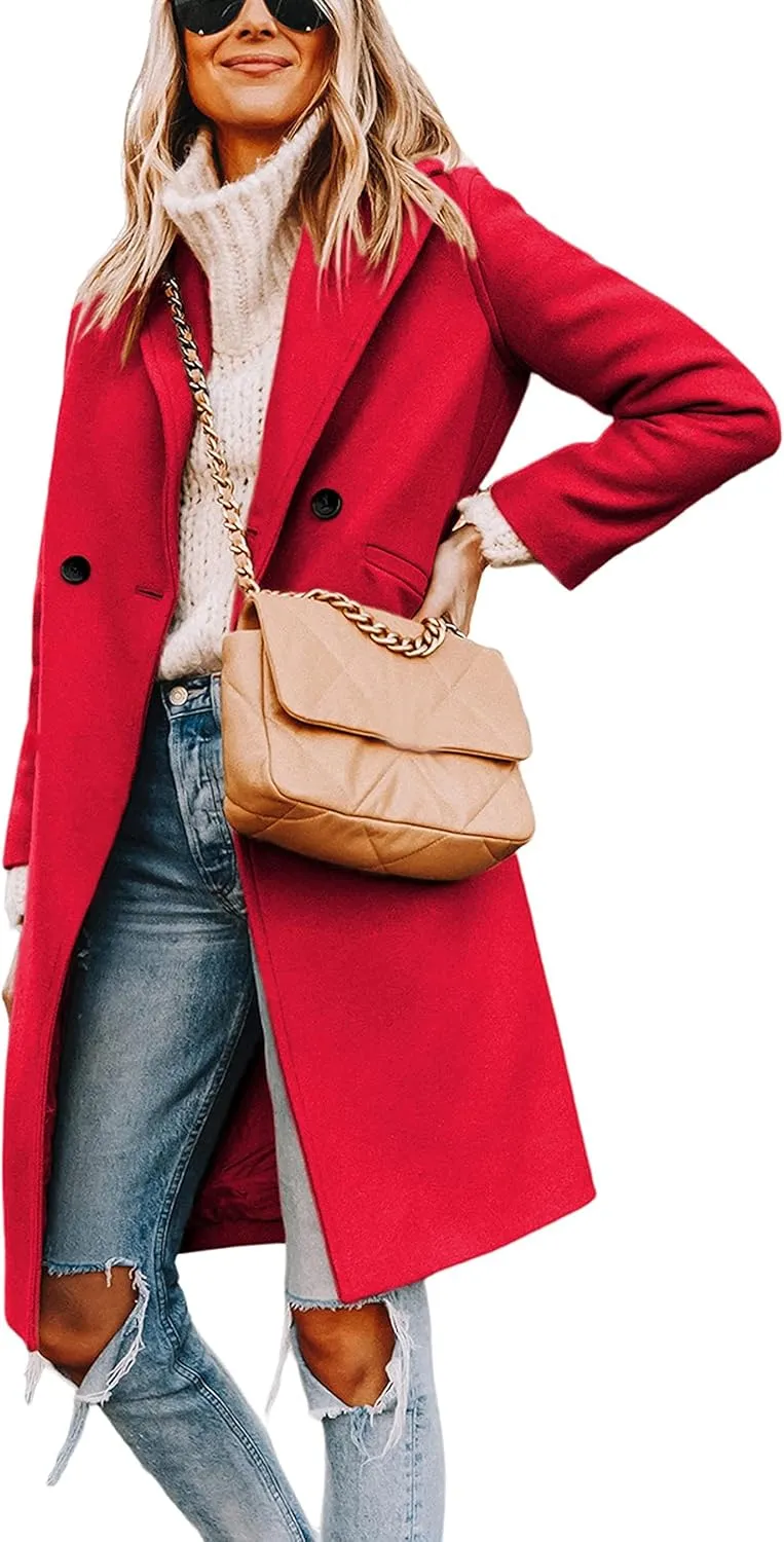 Yidarer Women's Wool Coat Mid-Long Notch Lapel Single Breasted Casual Trench Coats