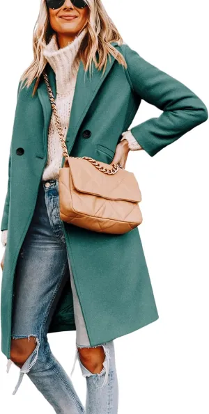Yidarer Women's Wool Coat Mid-Long Notch Lapel Single Breasted Casual Trench Coats
