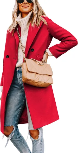 Yidarer Women's Wool Coat Mid-Long Notch Lapel Single Breasted Casual Trench Coats