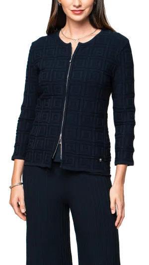 Zia Square-Detail Knit Jacket - Dark Navy