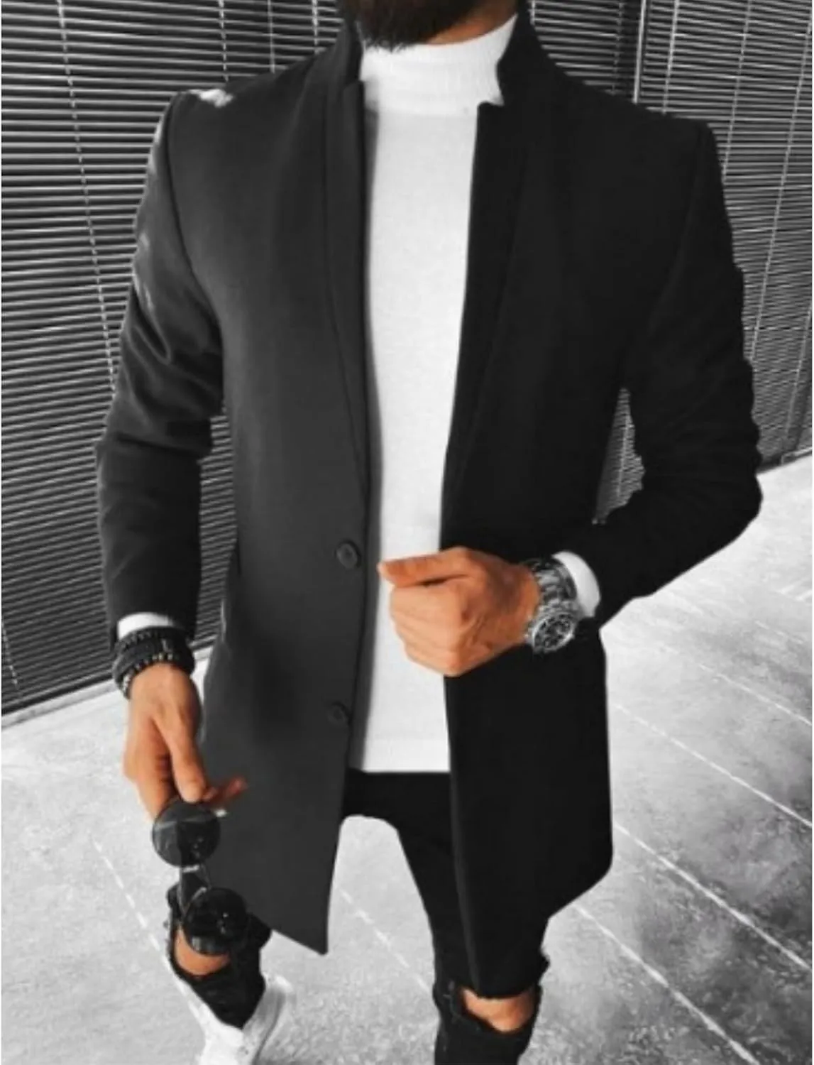 ZOCANIA Trench Coat Mens Wool Blend Notched Lapel Collar Single Breasted Overcoat Classic Peacoat Slim Fit Winter Midi Jacket